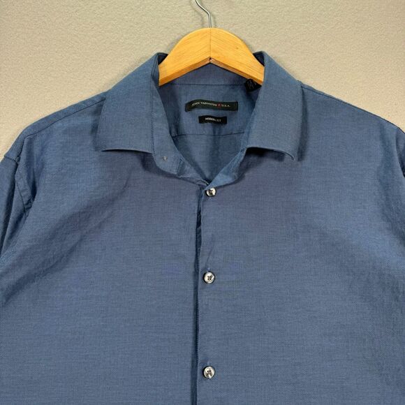 John Varvatos Button Up Shirt Mens 17 1/2 Regular Blue Modern Fit Casual‎ Solid - Picture 3 of 9